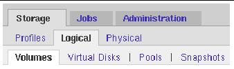 Screen capture showing the Storage, Jobs, and Administration tabs.