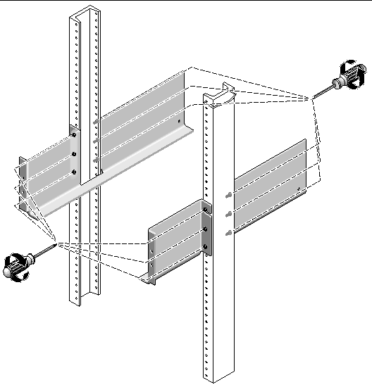 Figure showing the location of all twelve screws you must tighten on the left and right rails. 