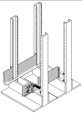 Figure showing the left and right rails mounted on the front and back posts of the 4-post rack