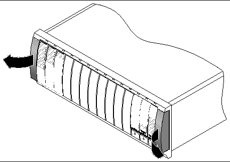 Figure showing the location of the end caps and the outward motion used to remove each end cap from the left and right sides of the module.