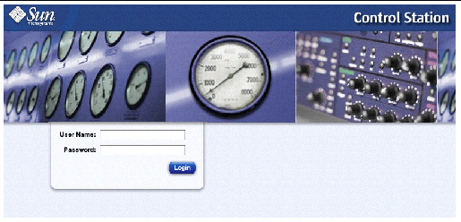 This screenshot shows the login page of the Sun Control Station user interface. 