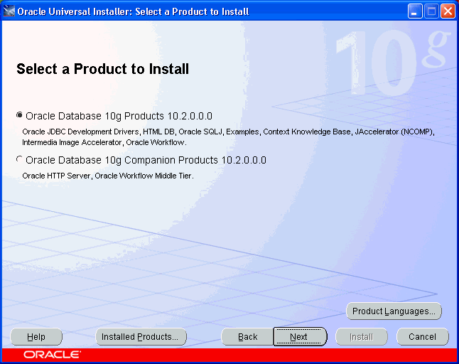 Select a Product to Install page