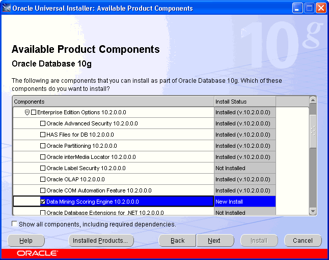 Available Product Components page