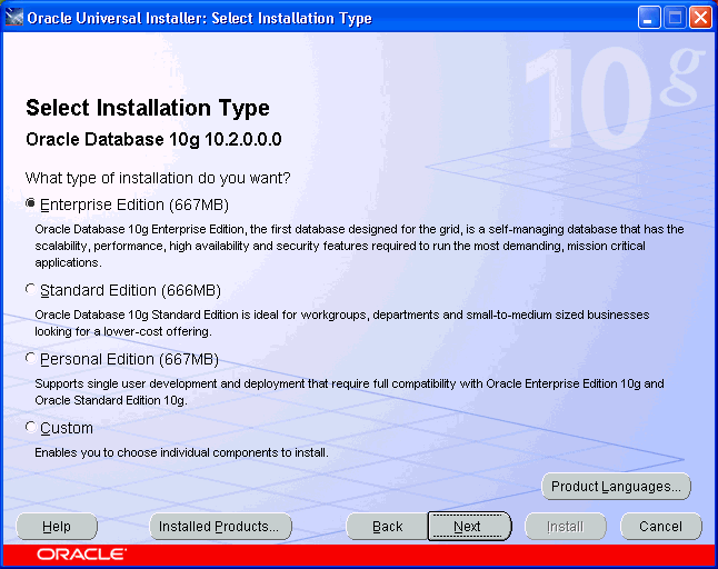 Select Installation Type page