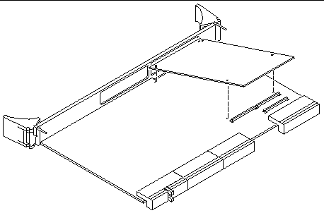 Figure showing the installation of a PMC device onto a board's PMC slot.