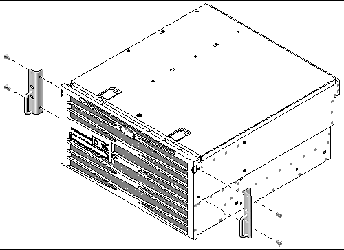Figure showing where to install the two hardmount brackets to the server.