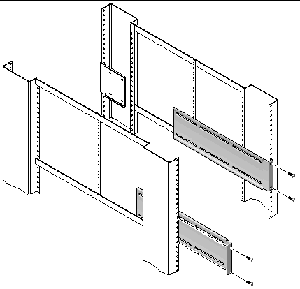 Figure showing how to attach the long brackets to the rear of the rack.
