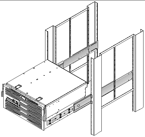 Figure showing how to slide the system into a rack.