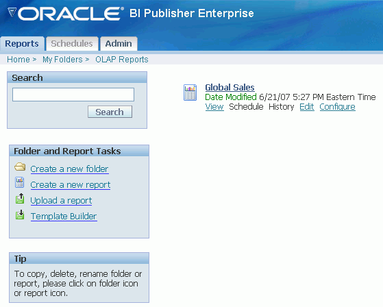 BI Publisher Report Page