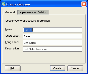 Create Measure dialog box