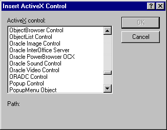 The Insert ActiveX Control dialog box.