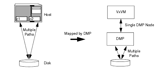 How DMP Represents Multiple Physical Paths to a Disk as One Node